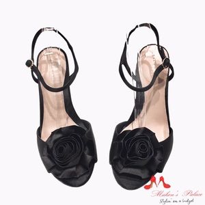 Taryn Rose Black Jacklyn Rose Bloom Open Toe Heels